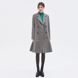 Flared-hem Double-breasted Check Coat