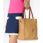 Croc-grain Tote With Pouch Khaki - One Size
