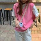V-neck Knit Vest Vest - Pink - One Size