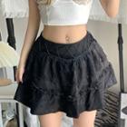 High-waist Lace-trim Mini A-line Skirt