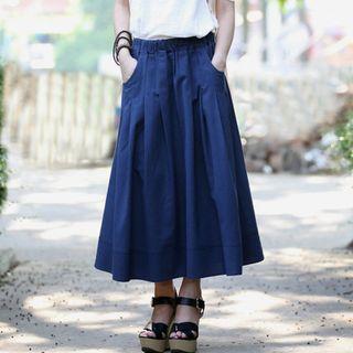 Linen Pleated Midi Skirt