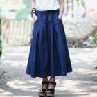 Linen Pleated Midi Skirt