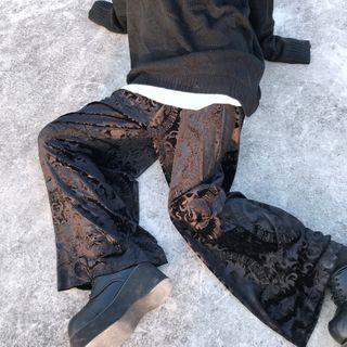 Patterned Wide Leg Pants Black - One Size