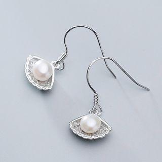 925 Sterling Silver Faux Pearl Shell Dangle Earring 1 Pair - S925 Silver - Silver - One Size