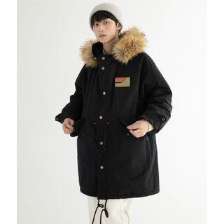 Faux Fur Trim Hooded Button Coat