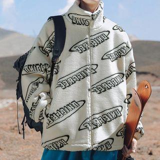 Long-sleeve Letter Print Polar Fleece Zip-up Jacket