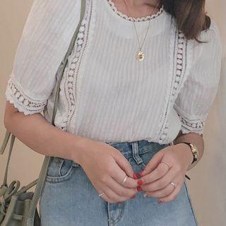 Plain Cutout Short Sleeve Over-sized Shirt