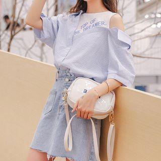 Elbow-sleeve Striped Mock Two-piece Shirt