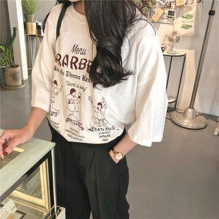 Print Open-back Loose-fit Short-sleeve T-shirt