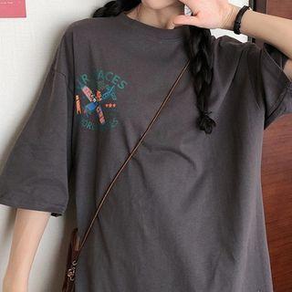 Plain Print Elbow-sleeve T-shirt