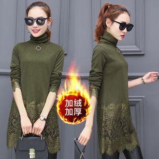 Turtleneck Long Sleeve Lace Panel Tunic Top