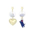 Cat & Heart Asymmetrical Dangle Earring