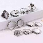 Set Of 11: Retro Alloy Open Ring (assorted Designs) Silver - One Size