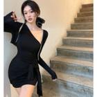 Cropped Light Cardigan / One-shoulder Mini Dress