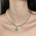 Faux Pearl Pendant Necklace White & Silver - One Size