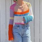 Color Block Crochet Knit Cropped Sweater