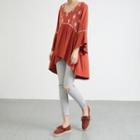 3/4-sleeve Embroidered Long Top