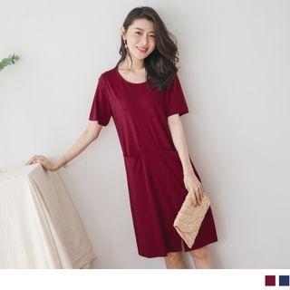 Short Sleeve Plain Slit A-line T-shirt Dress