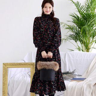 Smocked-detail Floral Pattern Midi Dress