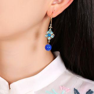 Agate Bead & Cloisonne Flower Dangle Earring