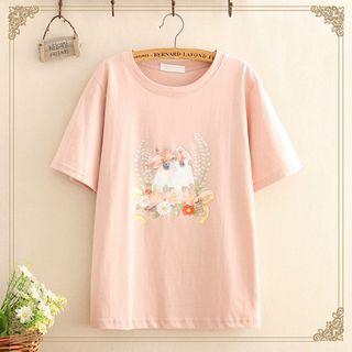 Rabbit Print Round-neck Top