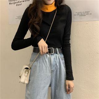 Contrast Panel Turtleneck Top