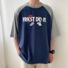Elbow-sleeve Printed Letter Raglan T-shirt