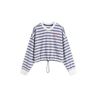 Long-sleeve Drawstring Striped T-shirt