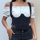 Short-sleeve Cold-shoulder Two-tone Top