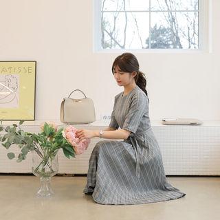 Pleated-hem Checked Dress With Sash
