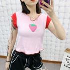 Cap-sleeve Strawberry Print Top