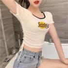 Lettering Ruched Side Cropped T-shirt