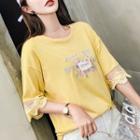 Lace Print Loose-fit Short-sleeve Top