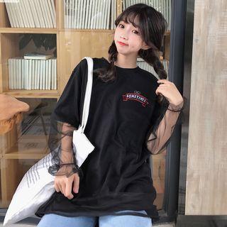 Mesh Overlay Long Sleeve T-shirt