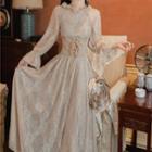 Set: Bell-sleeve Midi A-line Dress + Corset Belt