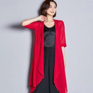 Elbow-sleeve Open Front Jacket