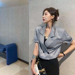 Cropped Houndstooth Blazer