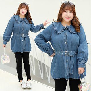 Frilled Trim Denim Shirt
