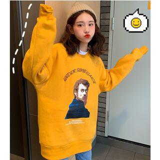 Letter Embroidered Printed Pullover