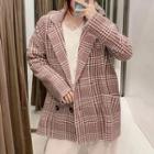 Plaid Knit Double Breasted Blazer