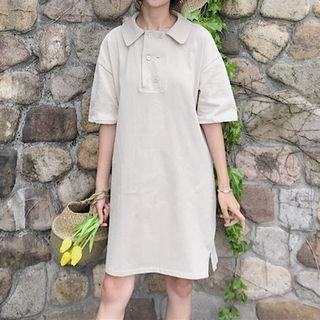Plain Loose-fit Short-sleeve Shirtdress