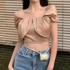 Cap Sleeve Off-shoulder Pleated Cropped Top