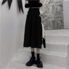 Side-slit Bow Detail Midi A-line Skirt Black - One Size