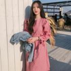 Plaid Lantern-sleeve Shift Dress