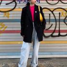 Long-sleeve Floral Pin Plain Blazer Black - One Size