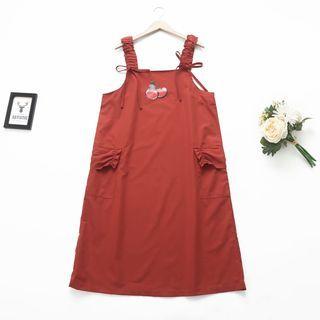 Cherry Print Mini A-line Overall Dress