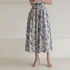 Button-front Pleated Floral Skirt