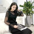 Lace Frilled Long-sleeve Knit Dress