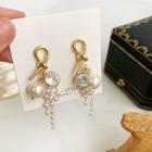 925 Sterling Silver Knot Faux Pearl Fringed Earring 1 Pair - One Size