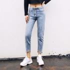 Zipper Straight-cut Crop Jeans